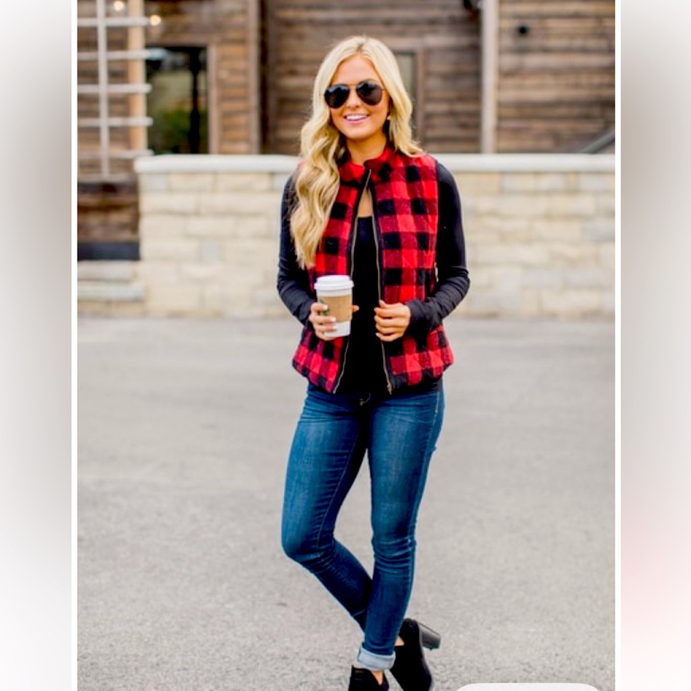 Pink Lily, “Let’s Go Falling in Love” Plaid
Red and Black Checkered Vest, M - Picture 2 of 3